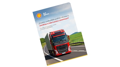 Folleto de Shell Spirax con un camión rojo en una autopista