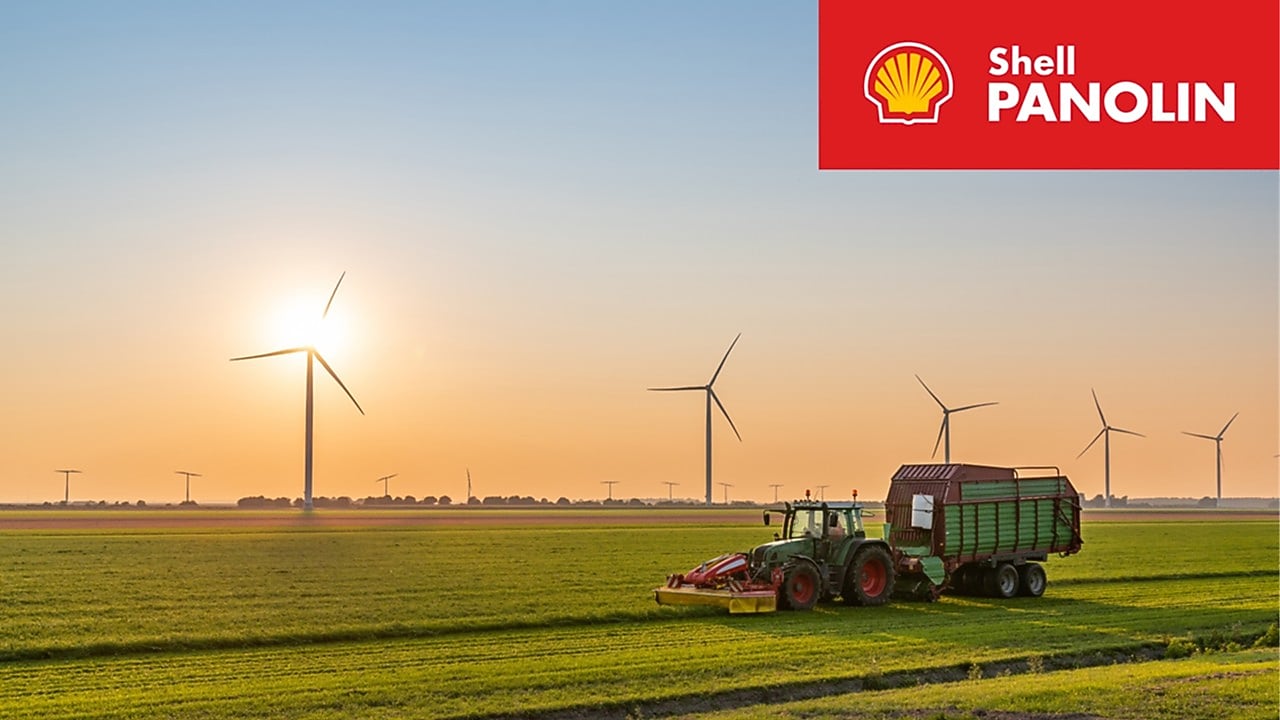 Tractor al atardecer - Logotipo de Shell Panolin