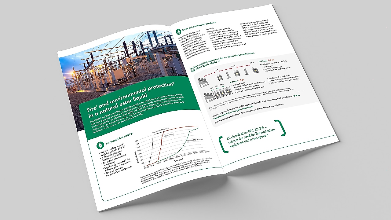 Un folleto de Shell Midel eN 1204 abierto por una página al azar