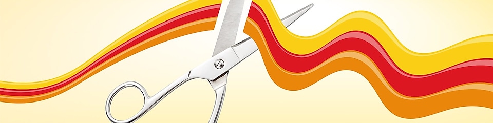 ilustración de tijeras cortando cinta tricolor