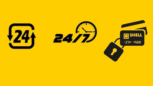 Iconos con imagen 24 horas, 7 días y candado en tarjeta