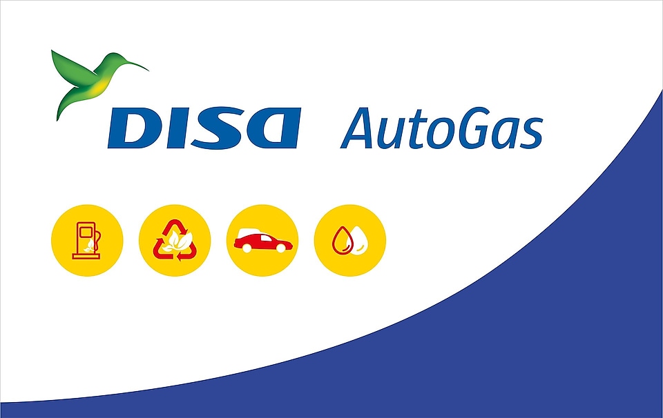 Logo DISA AutoGas con iconos de eficiciencia y ecologicos