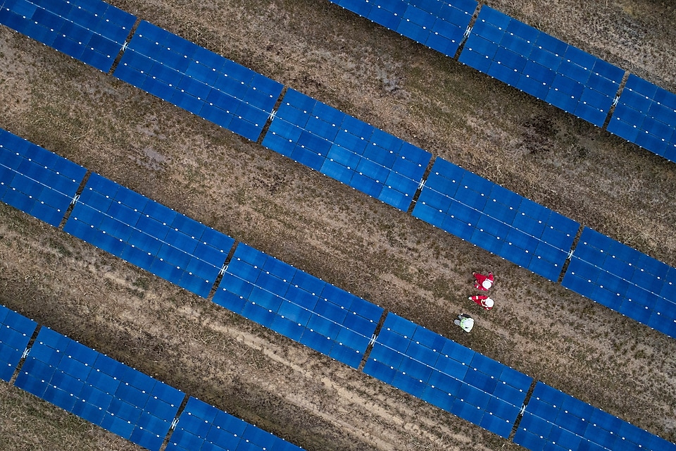 Aerial view of a Shell solar farm