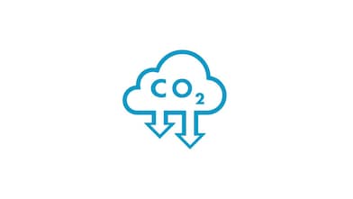 Ícone de uma nuvem com o texto CO² e duas setas apontando para baixo